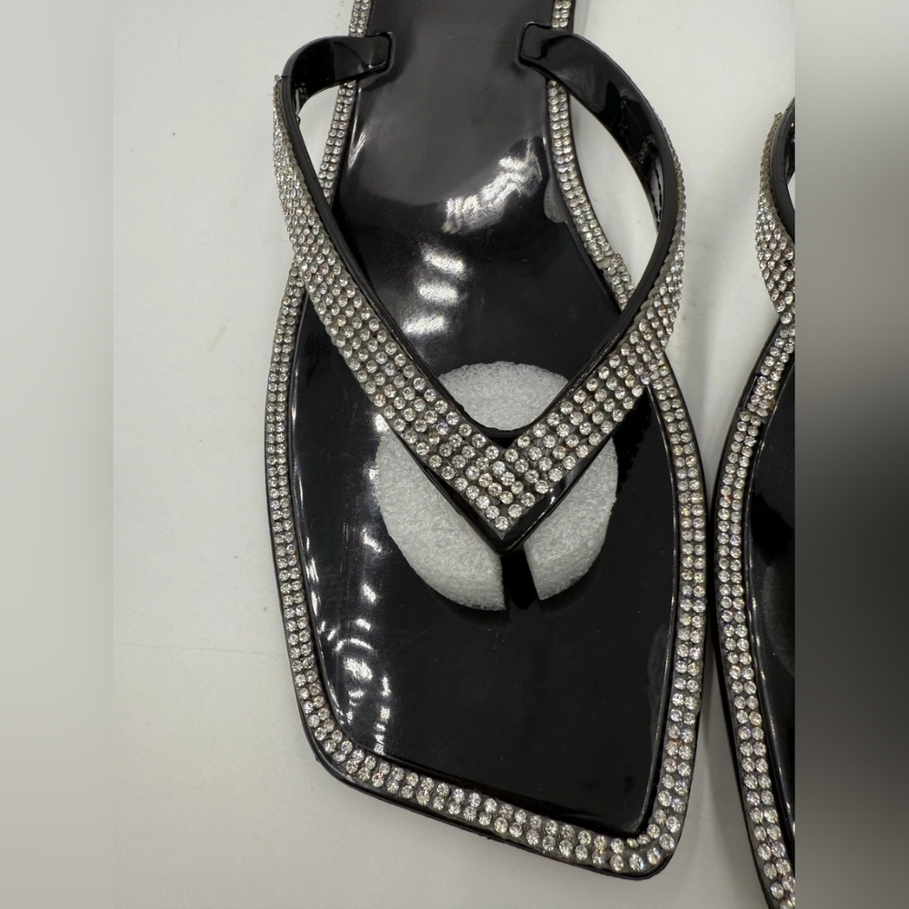 Lauren Lorraine Jellys Thong Sandal Square Toe W10 Rhinestones Tampa Black NEW - Picture 2 of 4